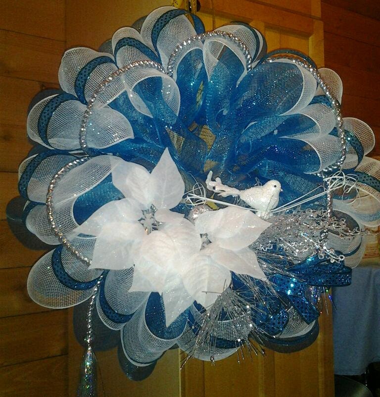 items similar to blue and white deco mesh christmas wreath items similar to blue and white deco mesh christmas wreath