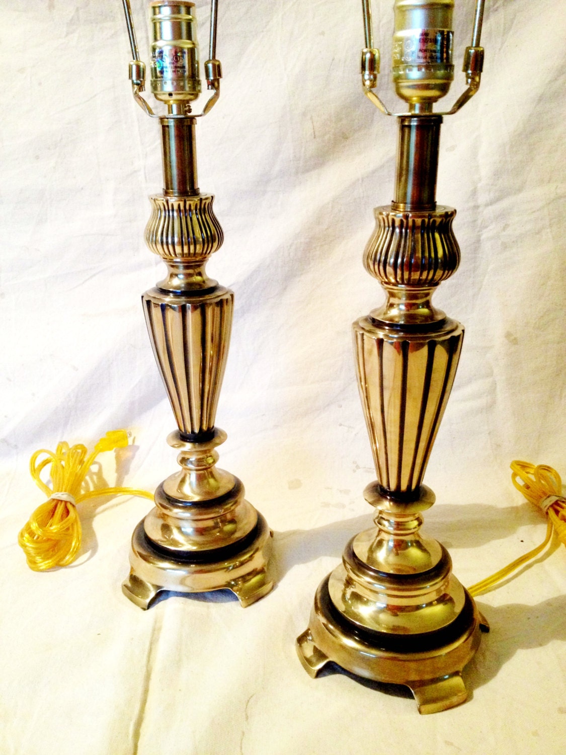 Glamorous Hollywood Regency Brass Lamps - Pair