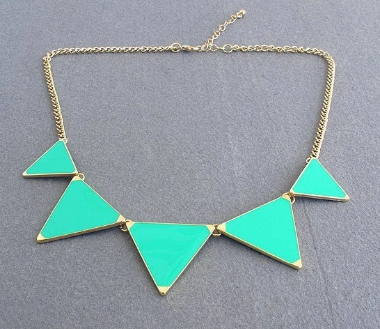 5 triangle necklace/fashion/geometry necklace/bib necklace/gift for valentines day christmas/neo green