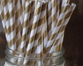 100 Gold Party Paper Straws -- Stripes Il_170x135