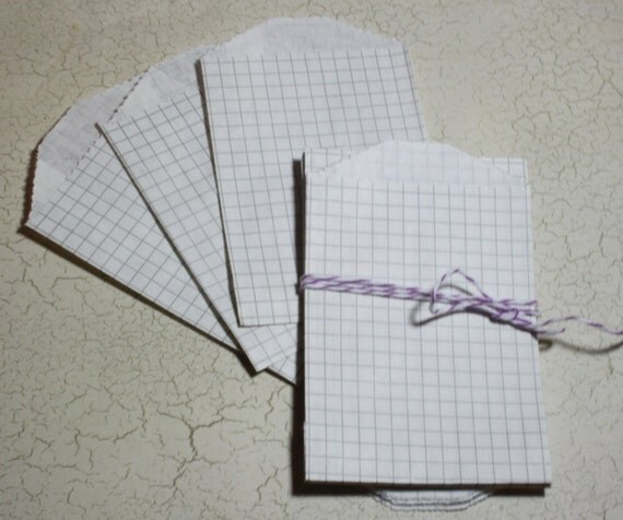 Grey Grid Paper Bags -- Party Favor, Goody, Gift -- set of 12 -- 2.75 X 4 Il_570xn