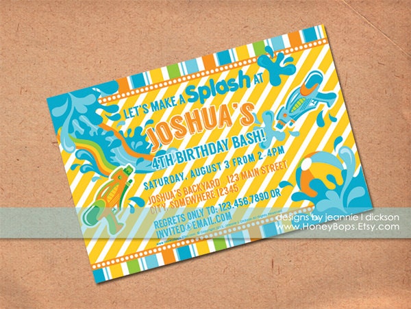 Splash Water Summer Fun Birthday Invitation - Printable DIY Digital File Il_570xn