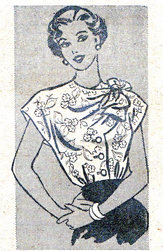 1940s Blouse Pattern Marian Martin 9093 Womens Cap Sleeve Blouse Side Bow and Button Trim Mail Order Vintage Sewing Pattern Bust 36