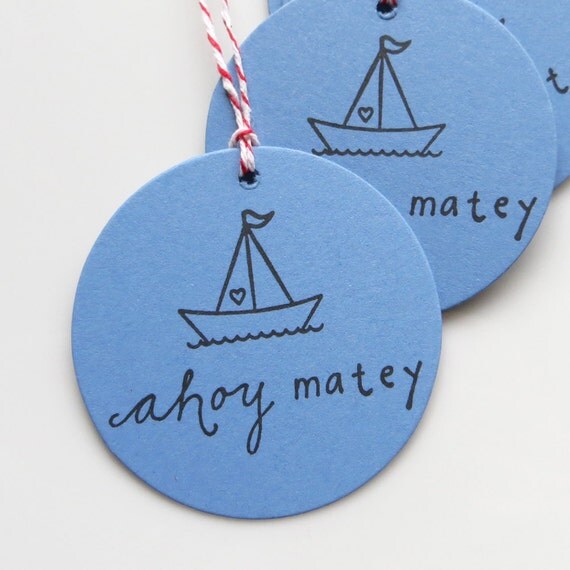 Sailboat Party Tags Ahoy Matey - Set of 8 - Custom Colors Available - Nautical Party Favor Tags Sailboat Birthday Party Boat Party Il_570xn