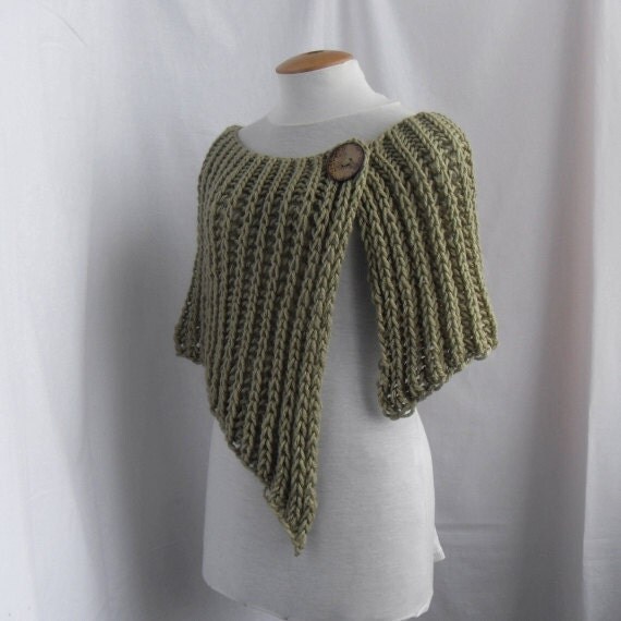 Knitted wrap poncho shawl with one button by vinevirak on Etsy