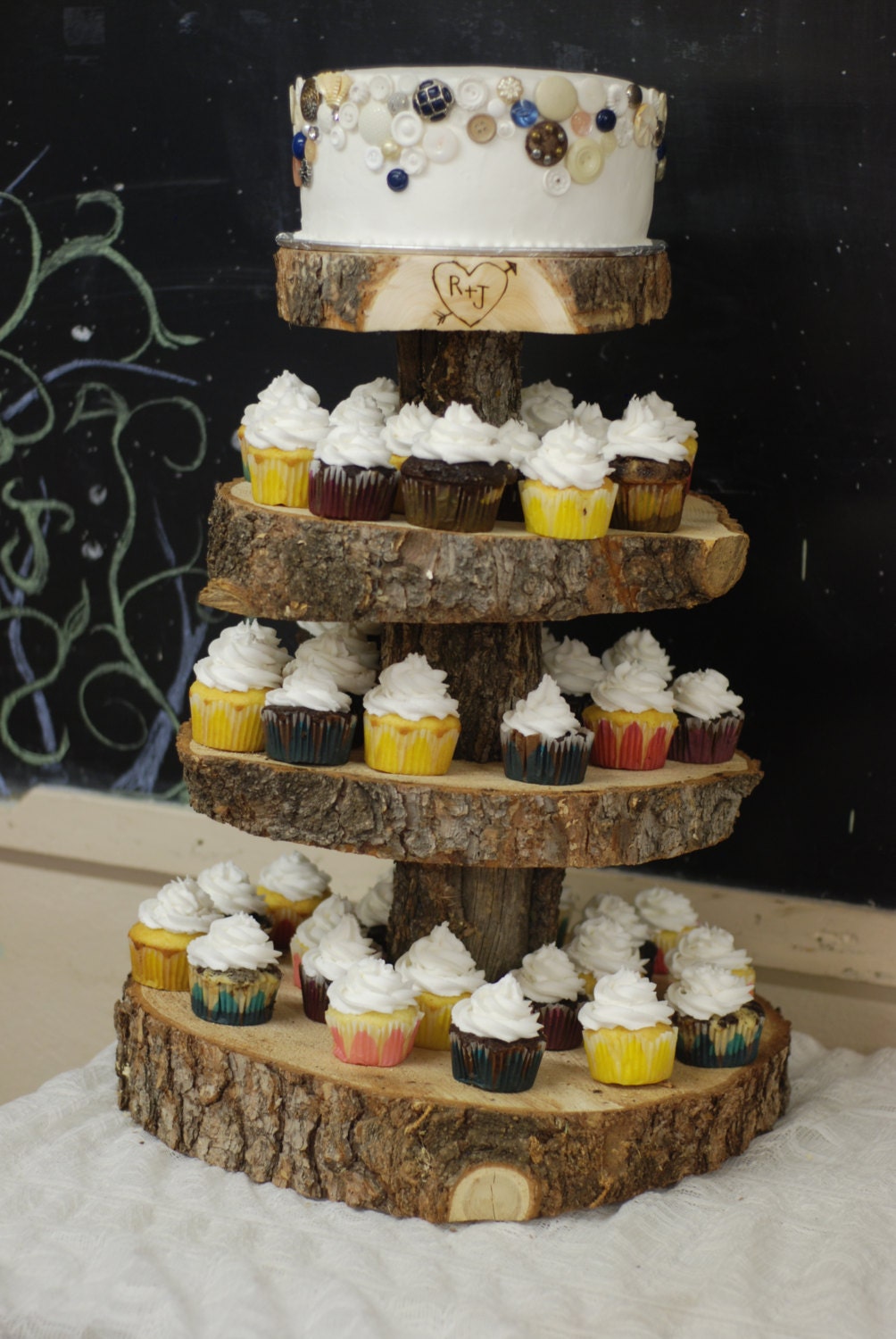vintage your Rustic Cupcake Wedding, for  wedding Event Wood Slice  stands Tree Stand 4 tier cupcake