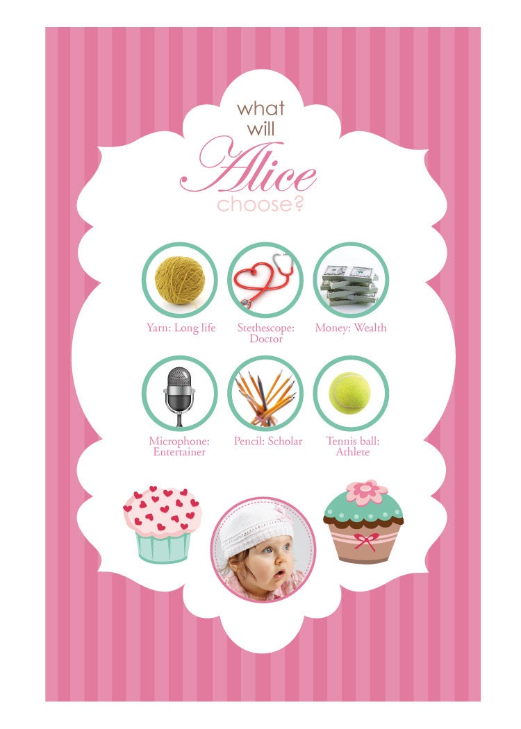 Pink Cupcake, Stripes Doljabi Board, Doljanchi, Korean First Birthday 20x30 Poster Il_570xn