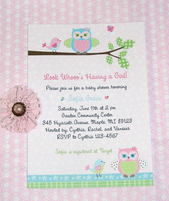 Owls and Birdies Baby Shower Invite pastel owls and birds Il_570xn