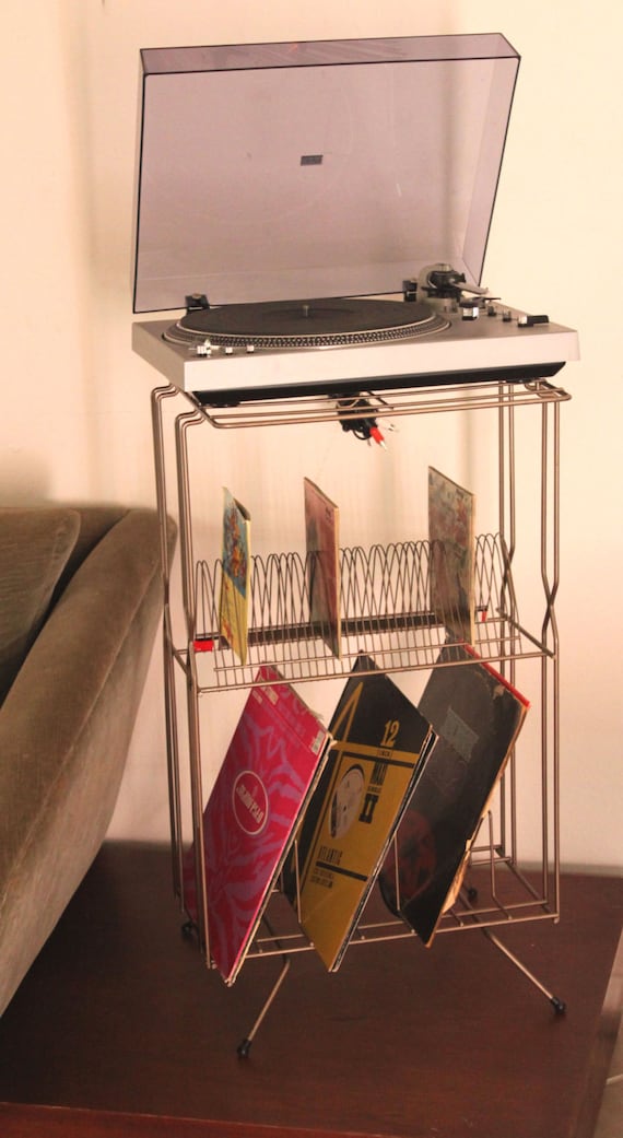 Vintage Mid Century Modern Metal Record Stand by Modnique on Etsy