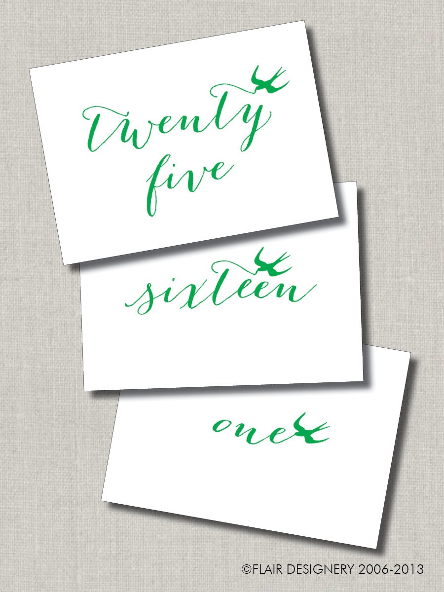 Swanky Script PRINTED Set of 25 Table Numbers by Flair Designery Il_570xn