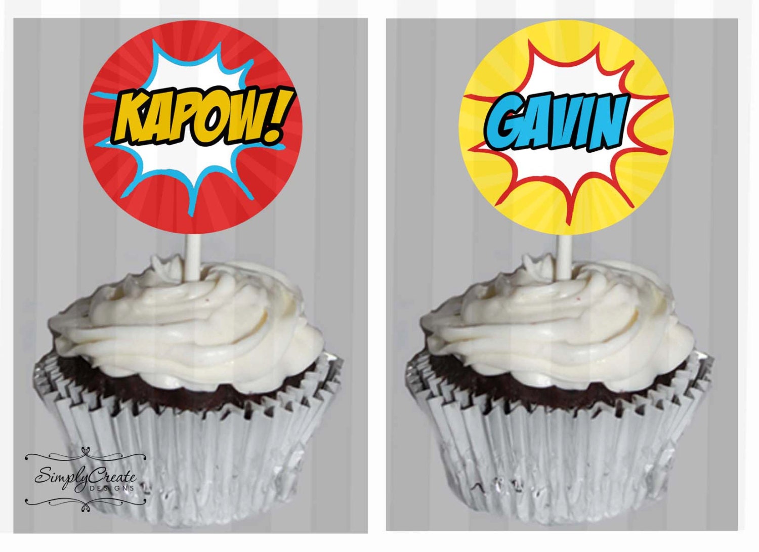 Super Hero Cupcake Toppers Digital File 8.5x11 JPEG or PDF File Personalized Il_570xn