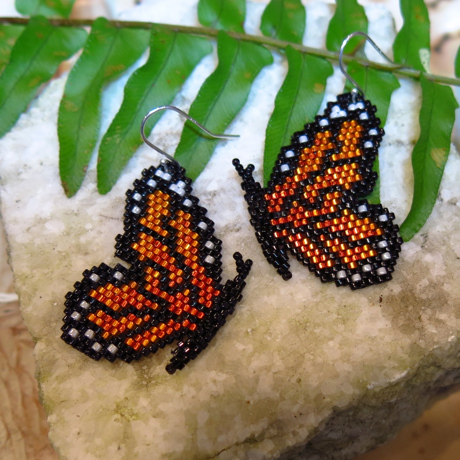 Monarch Butterfly Earrings / Beaded Butterfly by TuppersPerch