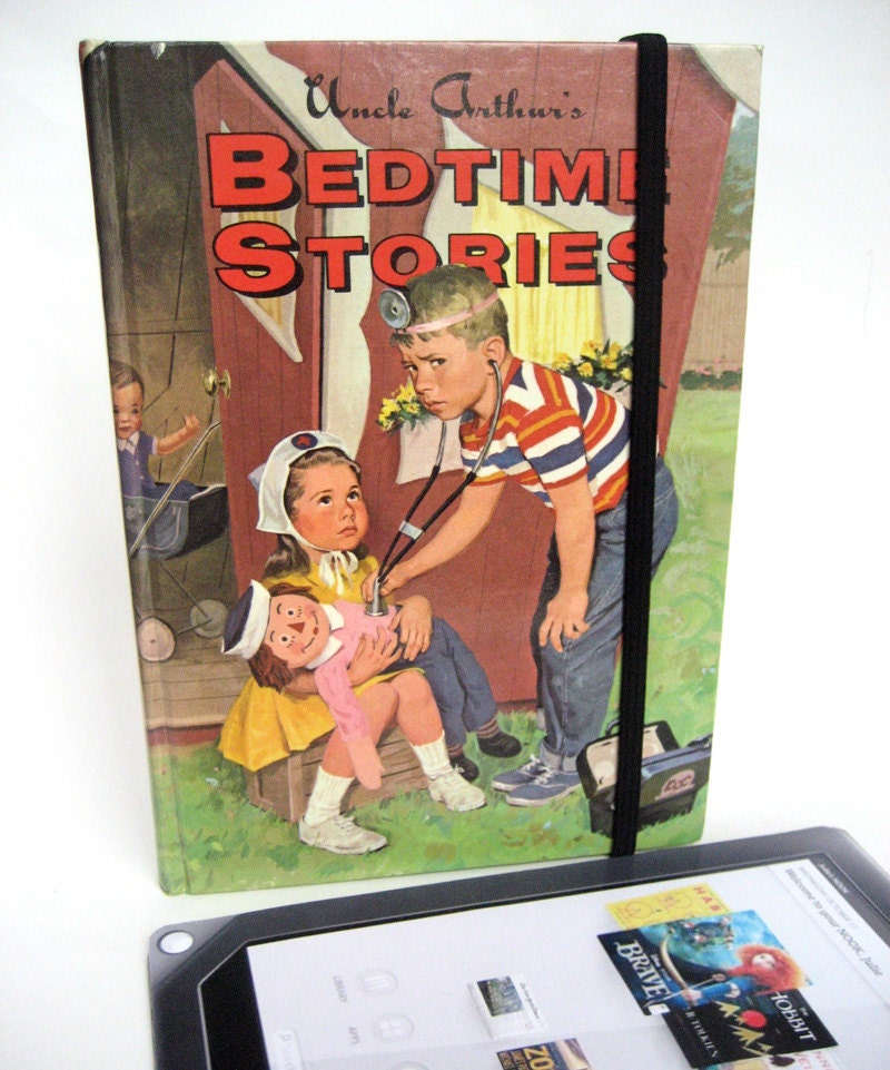 Book Case for 9 inch Nook HD Plus & Kindle FIre HD, Upcycled from 1964 Kids Book with Retro Illustration of Brother and Sister, Raggedy Andy