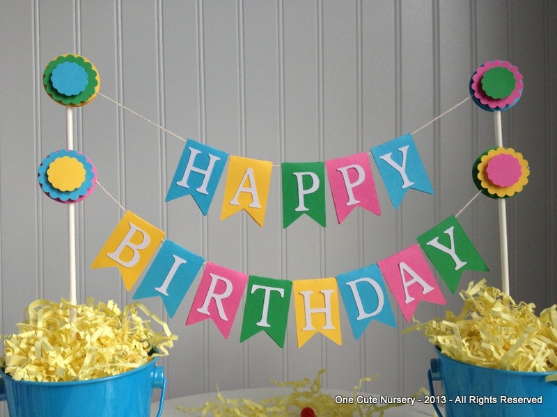 Birthday Cake Topper Banner - Happy Birthday Mini Bunting Banner- Pastels Colors - Any Color - Any Ocassion Il_170x135
