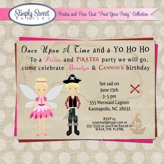 Pirate and Pixie Fairy Birthday Party DIY printable PDF Invitation Il_570xn