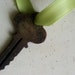 Vintage Decorative Flat Key From P & F Corbin New Britain CT tied with Green Ribbon for Mixed media, Jewelry, Scrapbooking