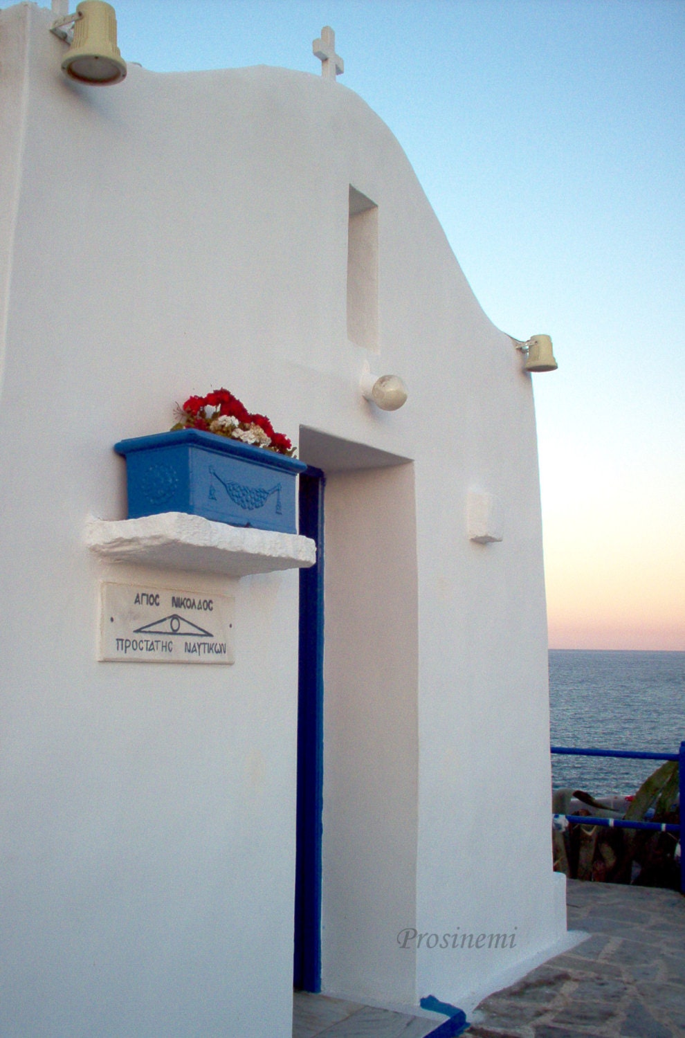 White blue summer photo - small  church Saint Nicolas -  - travel photo print -  Greece - mediterranean decoration - prosinemi