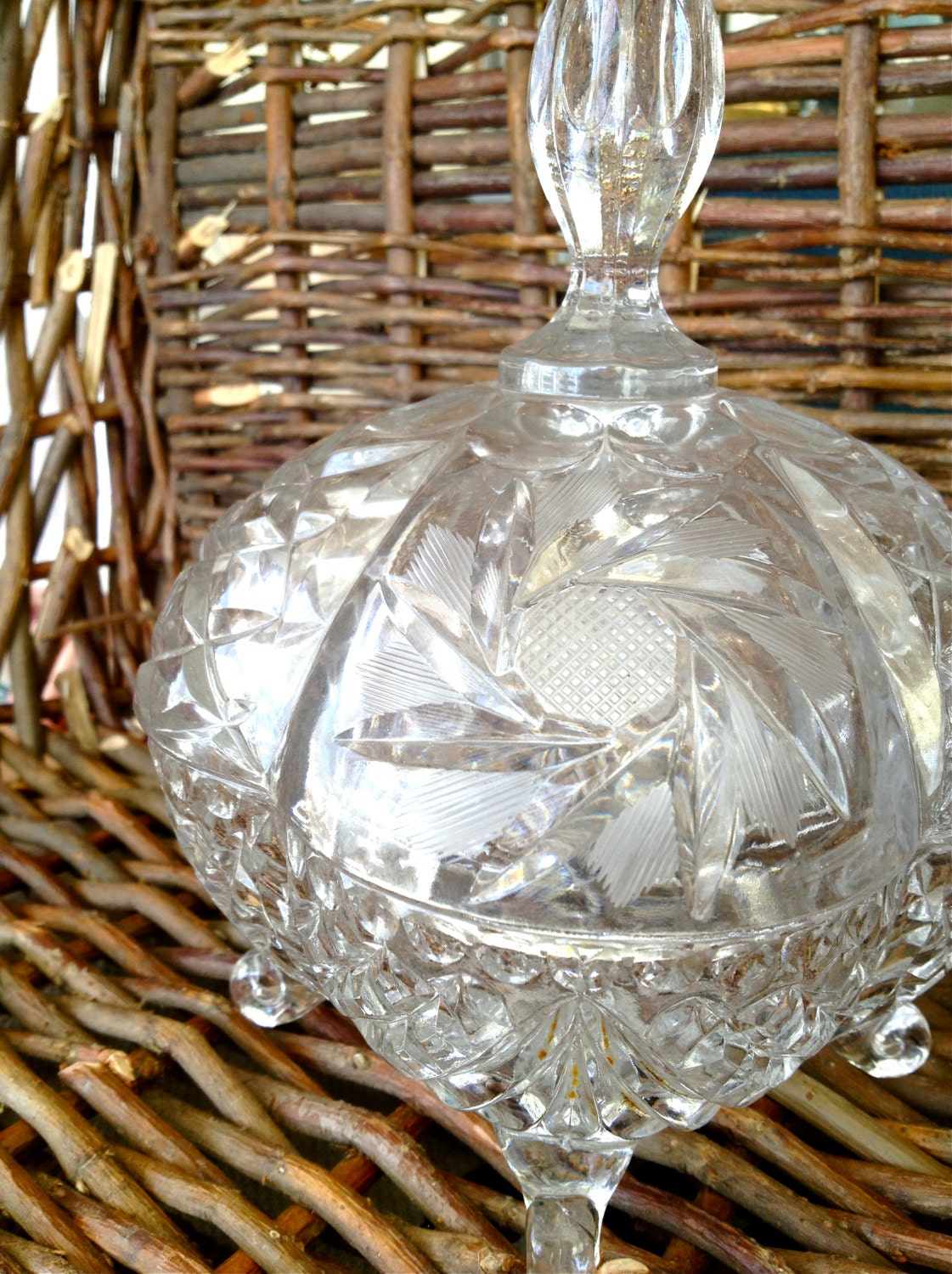 Vintage Cut Glass Candy Dish Four Leaf Clover by DiscoveredVintage