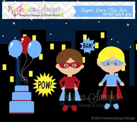 INSTANT DOWNLOAD, super hero birthday clip art for personal and commercial use, scrapbooking, blog design Il_570xn