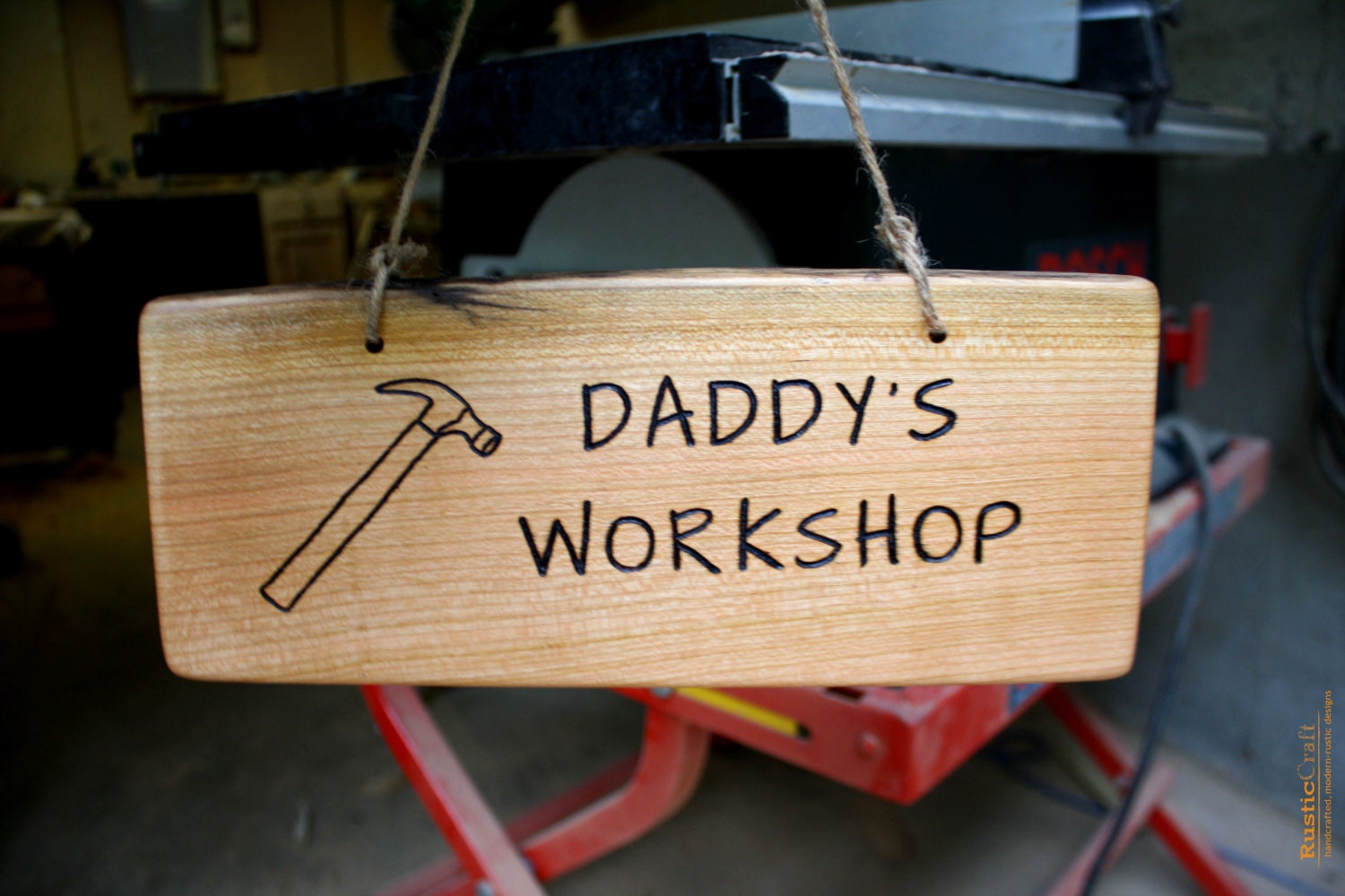Daddy's Workshop-Hanging Rustic Wood Sign - Large-Long - Personalized Gift - Hand Engraved - Unique dad gift - rusticcraftdesign