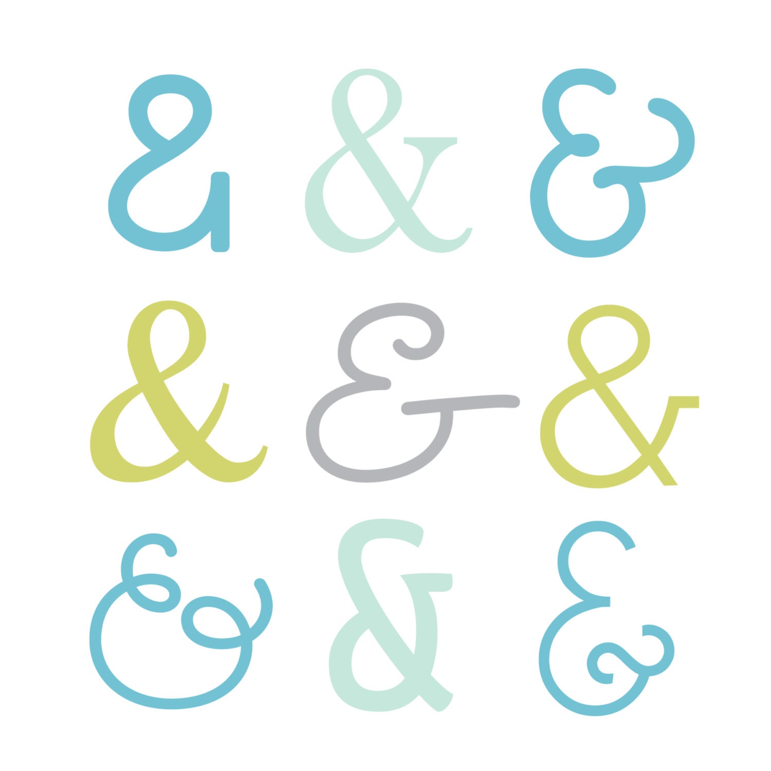 INSTANT DOWNLOAD // Ampersand Clip Art // Blue, Green // Digital Stationery // Unique Clipart // Spring // Commercial and Personal Use Il_570xn