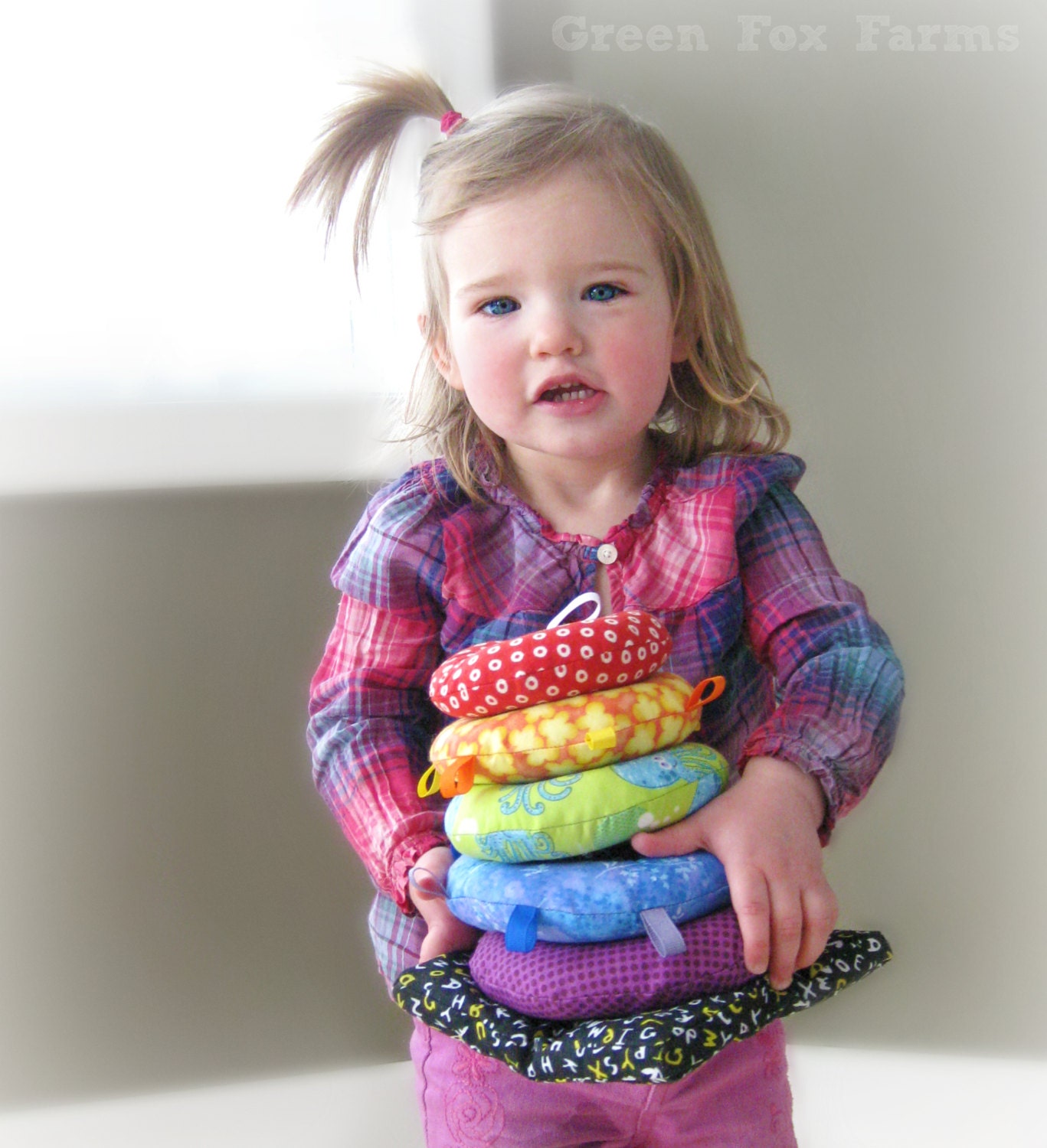 CUSTOM Sensory Soft Ring Stacker Toy Baby Stacking Rings Sensory Baby Toy MADE to ORDER You Choose Fabric - GreenFoxFarms