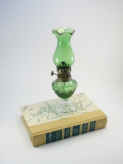 Vintage Oil Lamp Green Glass Candle Lamp by RevivedTraditions