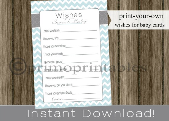 Baby Wishes Cards for boy light blue chevron INSTANT DOWNLOAD diy printable digital file, print your own, great baby memory book idea Il_570xn
