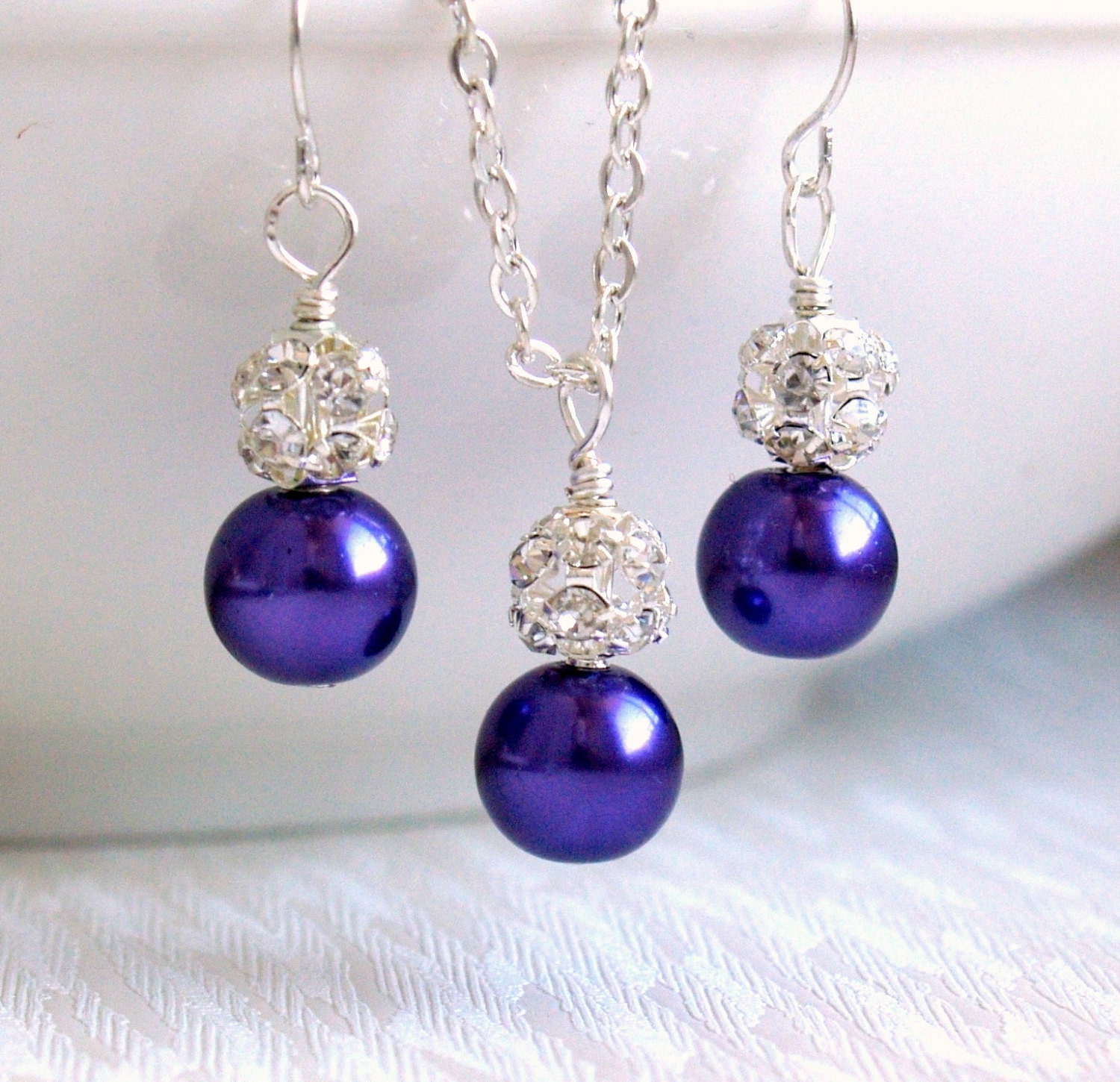 Bridesmaid Jewelry Set Dark Purple Necklace Earrings Dark