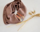 Light Brown Infinity Scarf, 2 lines of Colorful Lace, Women - designscope