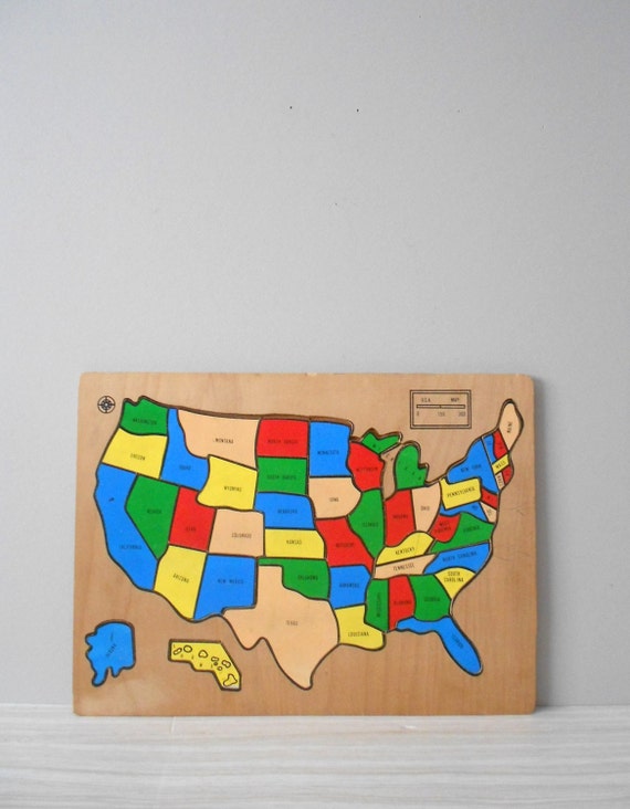 Vintage Wood Puzzle Map Of The Us United States Of By Simplychi 8066