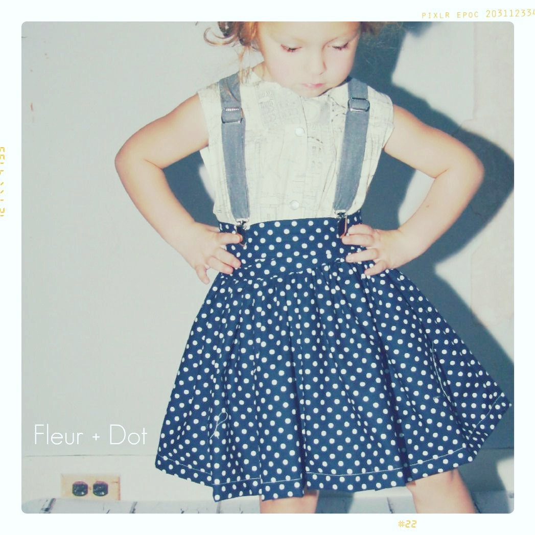 Girl Twirl Skirt: Extra Full Skirt in Navy Blue with White Polka Dots from the Spring Summer Collection by Fleur and Dot