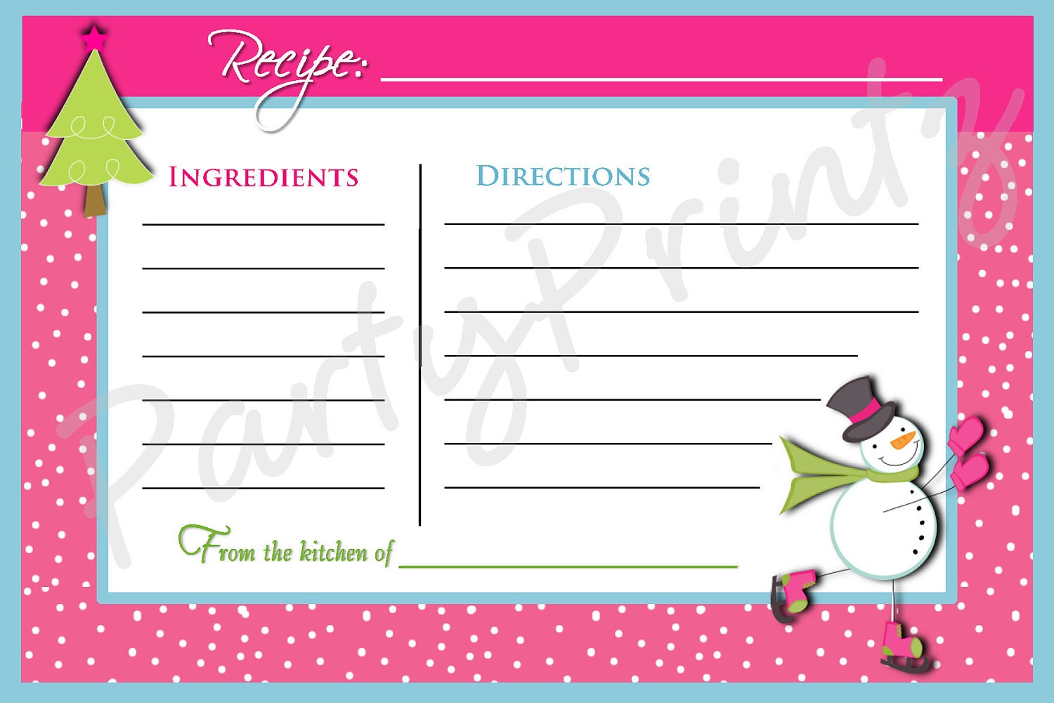 INSTANT DOWNLOAD - Printable - Christmas Snowman Recipe Cards Il_570xn