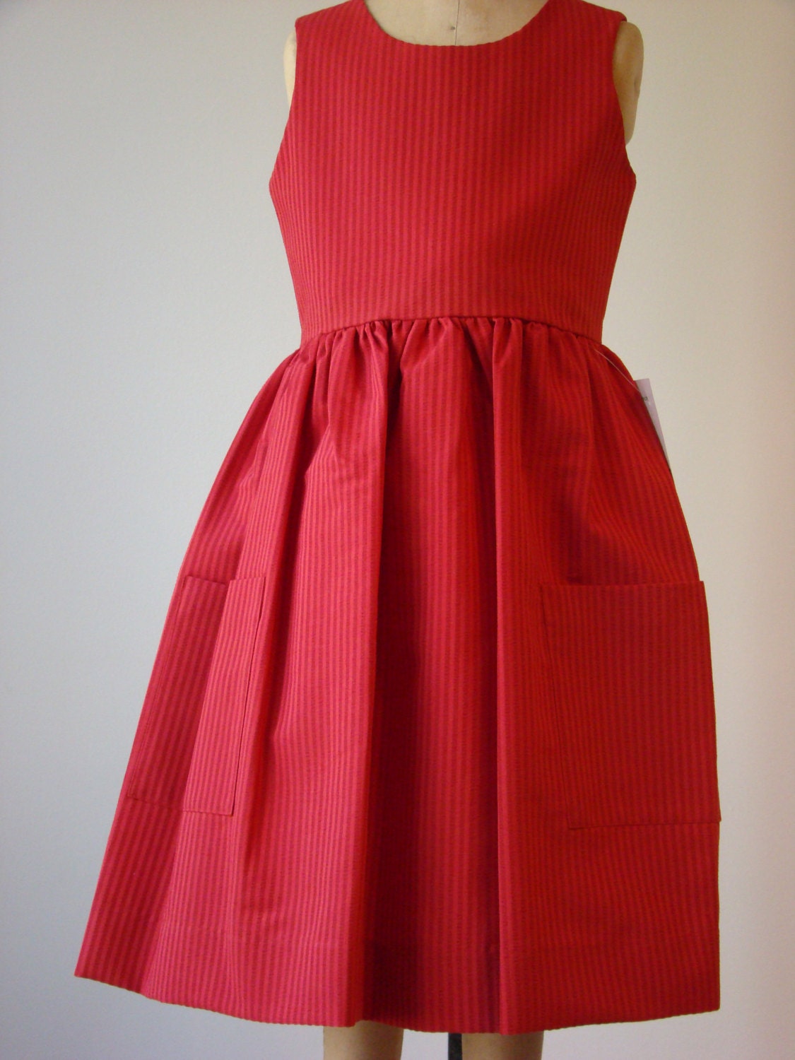 Girls Jumper / Dress in Red Seersucker by DorisSardelisDesigns