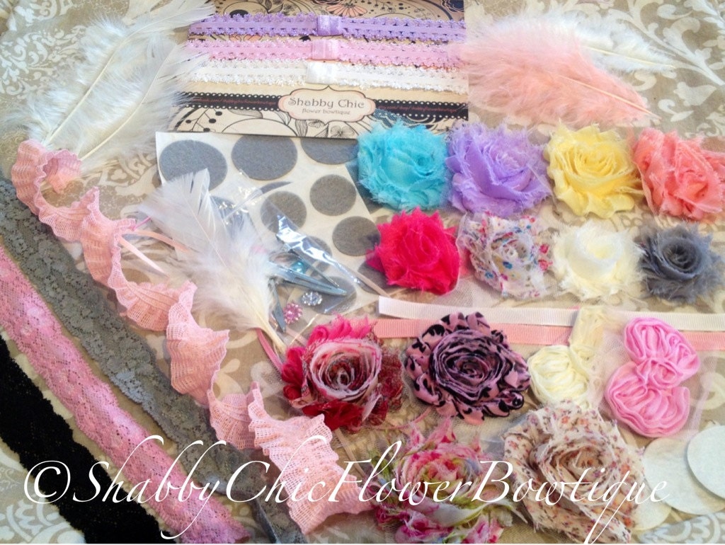 251 New baby headband making kit for baby shower 915   headband kit 10 headbands 4 clips 65 plus piece flower diy headband 