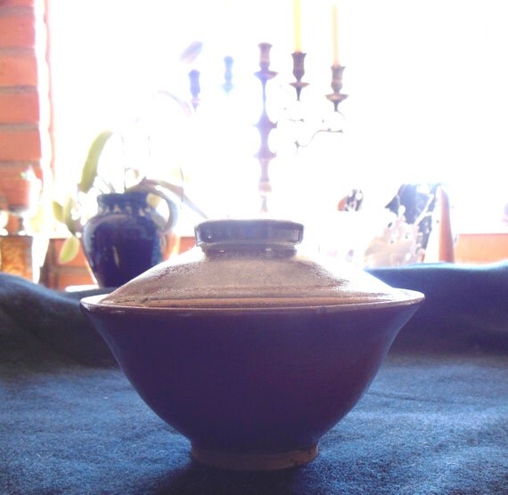 70s Artisan Pottery Rice Bowl w lid Handmade by VintageAndGems