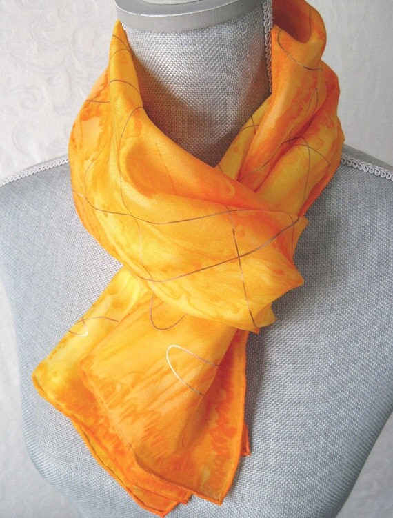 Hand Painted Silk Scarf in Sunny Yellows with by OceanAvenueSilks