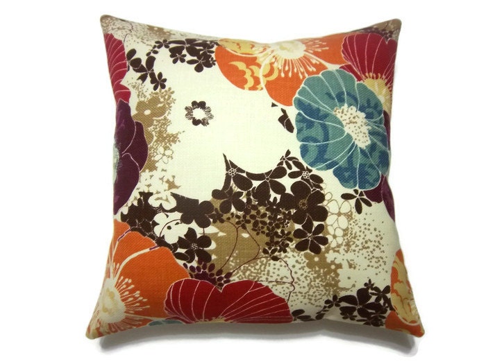 Two Tangerine Orange Aqua Purple Red Brown Cream Decorative Pillow Covers Accent Toss Throw 16 inch