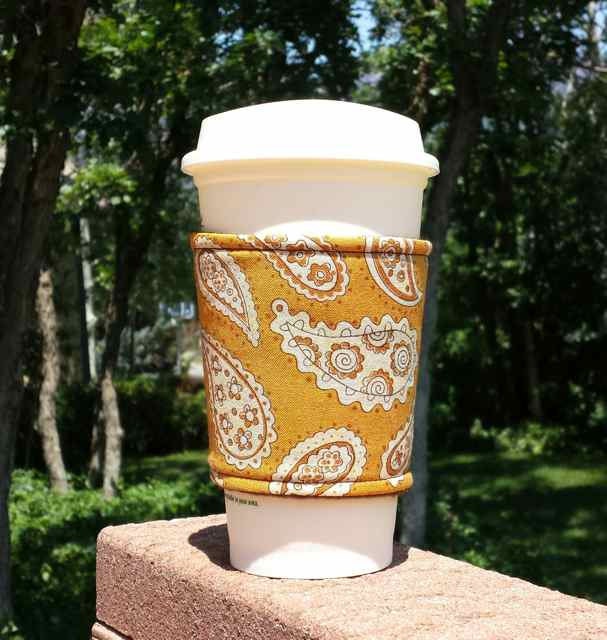 Fabric coffee cozy / cup holder / coffee sleeve / by dizzlePOP
