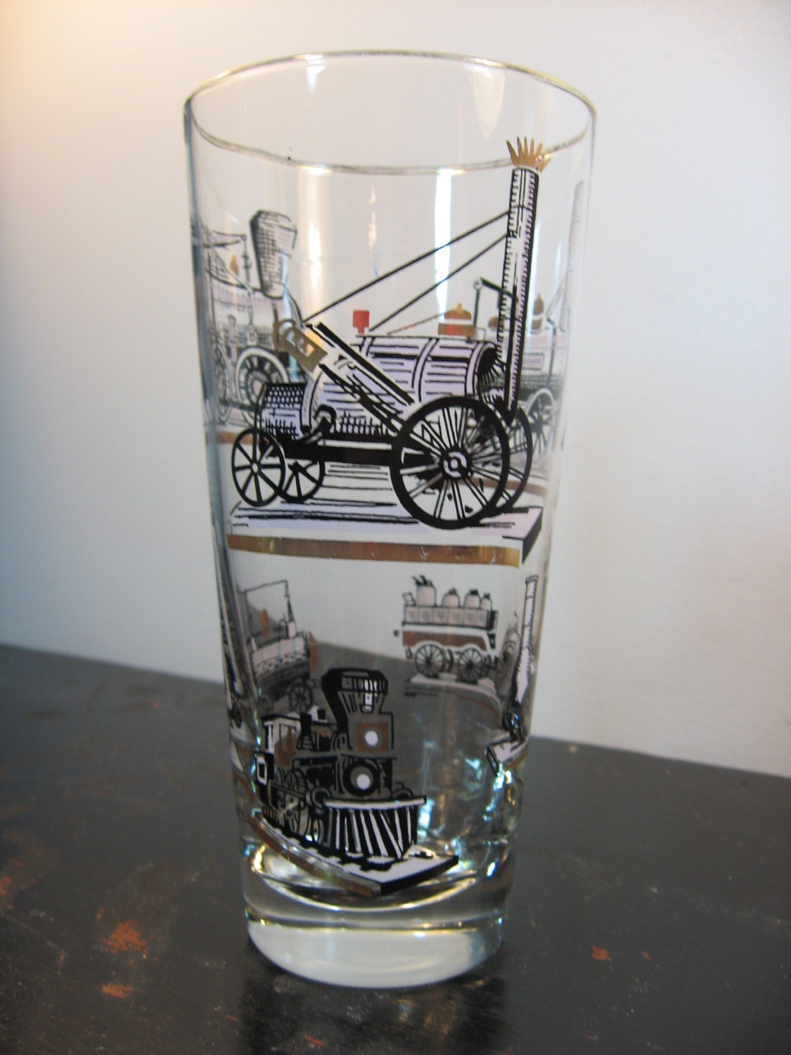 vintage railroad steam train cocktail drinking glass by goodtymes