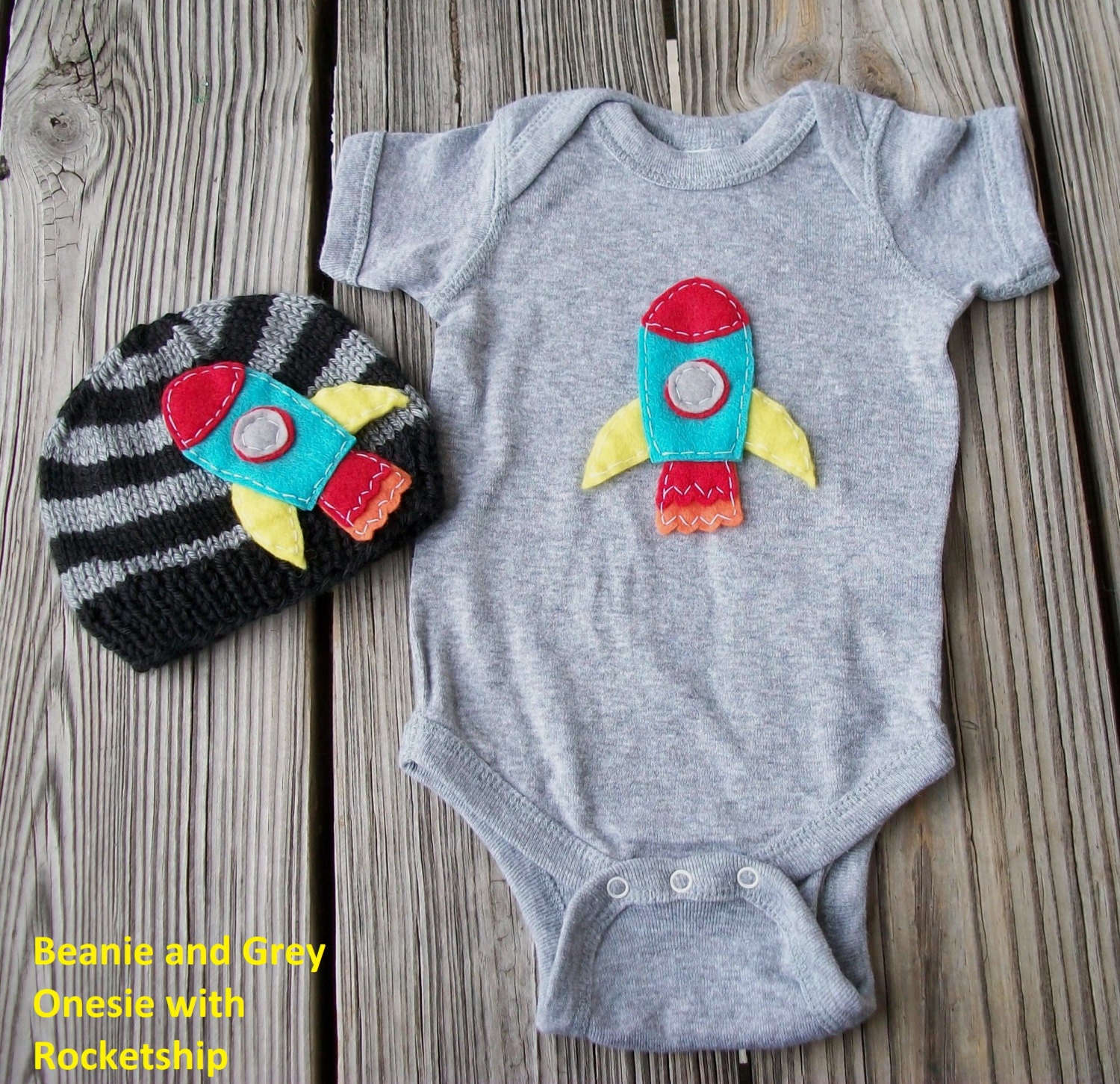 ROCKETSHIP  Baby Set- Baby hat and baby onesie, Newborn photography, Baby shower gift, childrens clothing, Space ship hat, baby gift