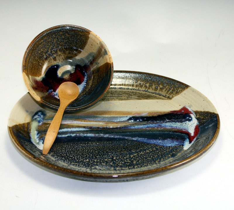 Pottery Chip and Dip Platter by MostlyStoneware on Etsy