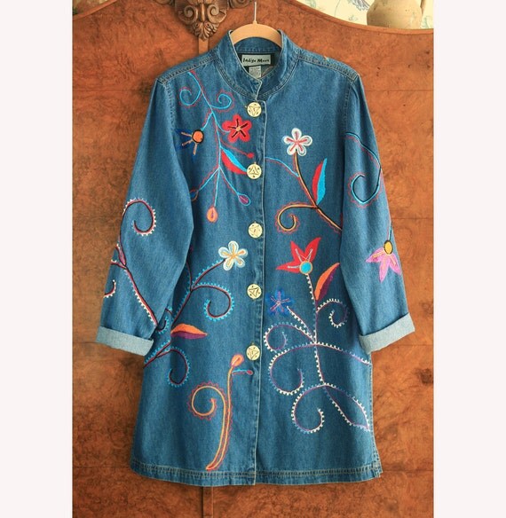 Denim Embroidered Duster Jacket by ElegantSolutions on Etsy