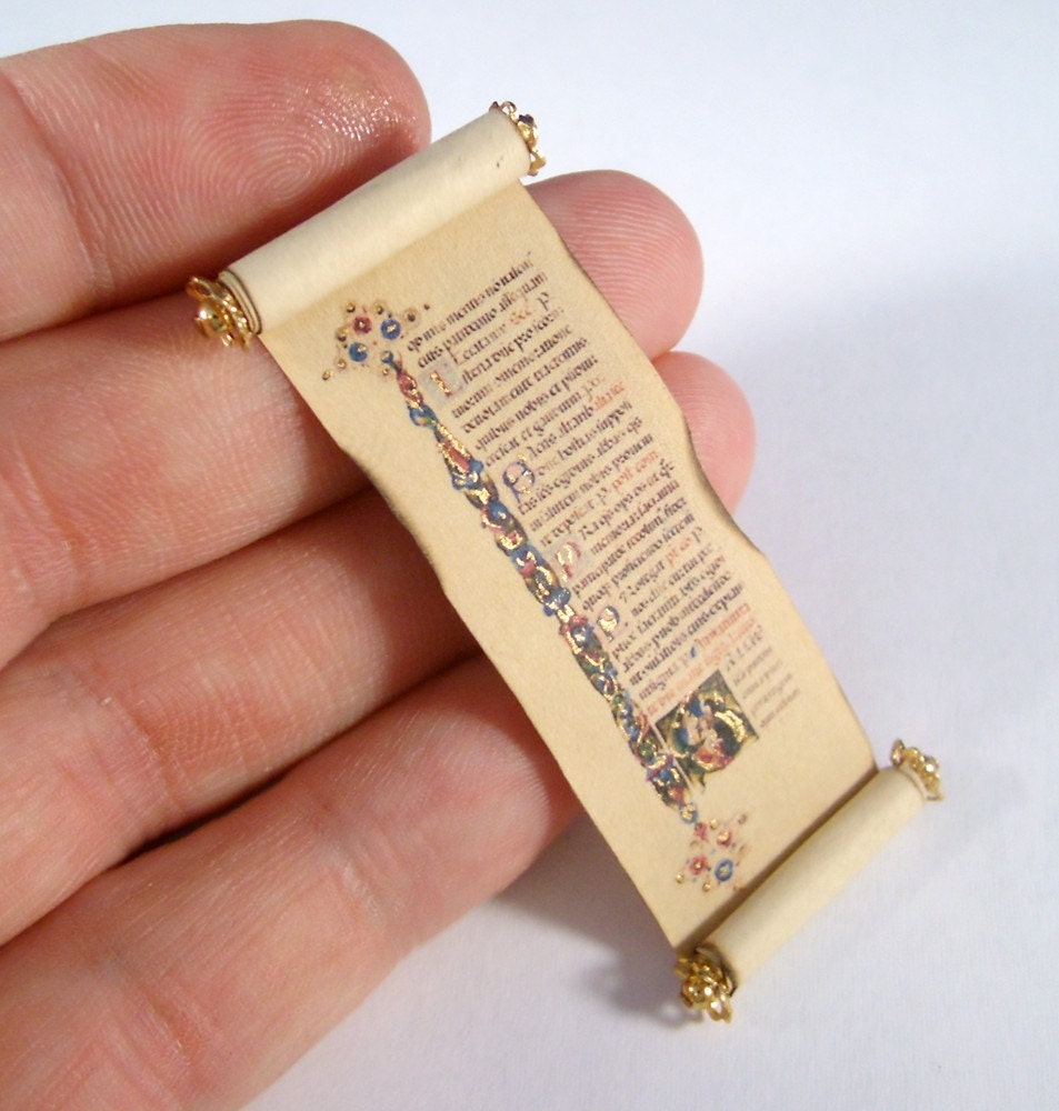 Miniature Scroll Medieval Gold Illuminated Scroll with by whydgc