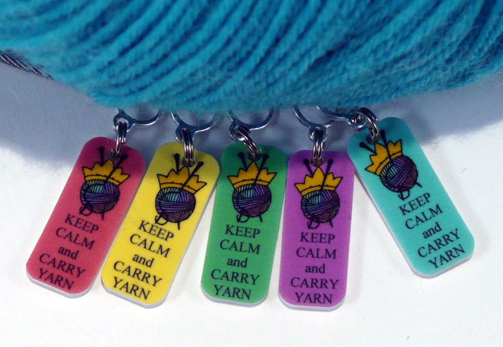 Keep Calm and Carry Yarn set of 5 KNITTING stitch markers