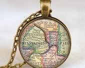Minneapolis vintage map necklace, minneapolis st paul pendant, minneapolis jewelry, girlfriend gift boyfriend gift idea