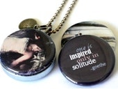 Custom Stamped Locket Necklace - Solitude, Prayer, Goethe Quote -  Magnetic Necklace by Polarity, Melissa Nucera Collection