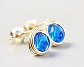Bright Blue Studs, Carribean Blue Posts,  Blue Post Earrings, Swarovski Crystal Studs