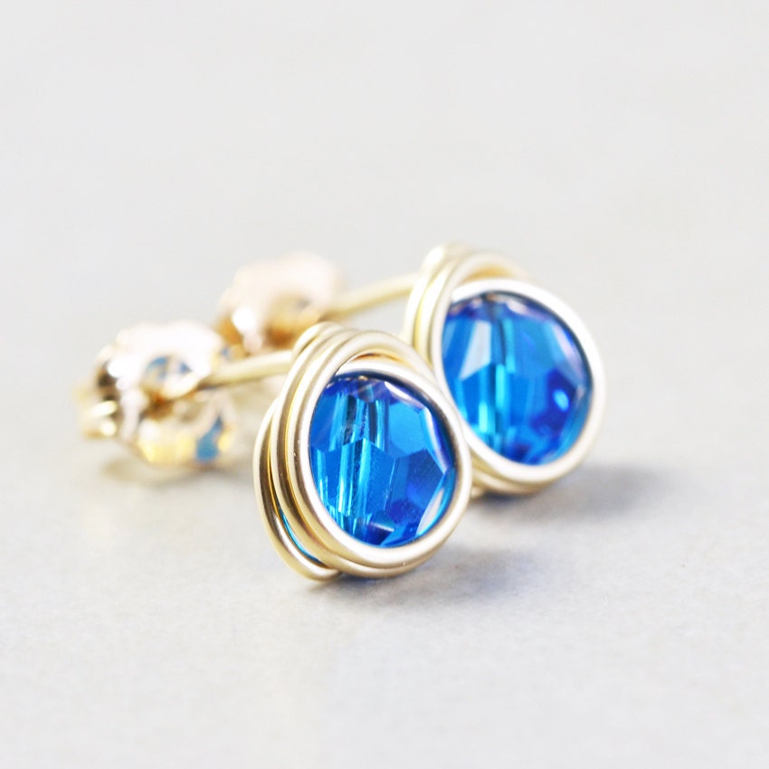 Bright Blue Studs, Carribean Blue Posts,  Blue Post Earrings, Swarovski Crystal Studs