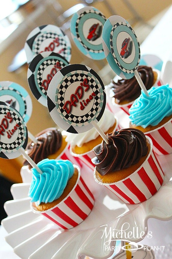 Set of 12 Retro 1950s Diner inspired Cupcake Toppers Il_570xn